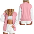 thumbnail image 2 of NominalSnug Bomber Jacket for Women Casual Button down Long Sleeve Jackets Colorblock Lightweight Outwear Coat 2026 Fashion Outfits, 2 of 8