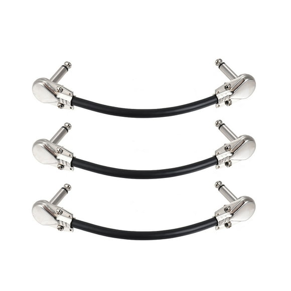 ammoon 15cm/6" Guitar Effects Pedal Instrument Patch Cables with 1/4" Silver Right-Angle Plugs and Black PVC Jacket, 3-Pack