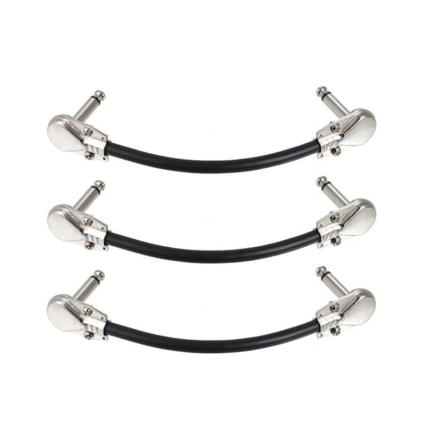 Cable de audio Ammoon 15 cm / 6 pulgadas Pedal de efectos de guitarra Cable de conexión para instrumentos 1/4 "Conector de ángulo recto plateado Chaqueta negra de PVC, paquete de 3 Tomshoo Cable de audio