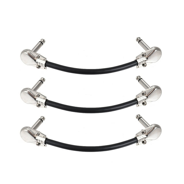Yeacher 15cm/ 6in Guitar Effect Pedal Instrument Patch Cable 1/4" Silver Right-angle Plug Black PVC Jacket, 3-Pack