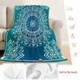 thumbnail image 5 of Teal Blue Boho Blanket Soft Cozy Warm Throw Blanket for Couch, Plush Fuzzy Flannel Fleece Blankets for Sofa, Retro White Rustic Flower Ethnic Pattern Bed Blankets Lightweight Gifts for Women, 50"x80", 5 of 9