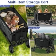 Vipsafe Foldable Wagon Stroller for 2 Kids, 3-in-1 Toddler Wagon with 5-Point Harness, Foot Brake, Detachable Canopy, Pull & Push Handle, Outdoor & Travel, Black
