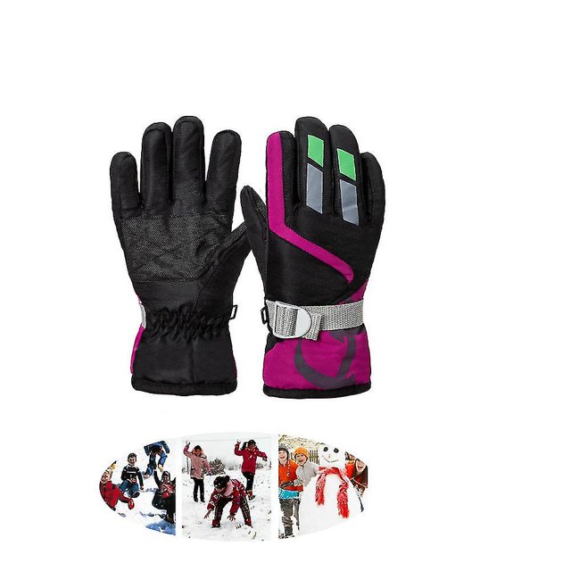 Guantes de esquí para niños en invierno dibujos animados al aire libre a prueba de viento de felpa cálidos lindos guantes para niños y niñas negros