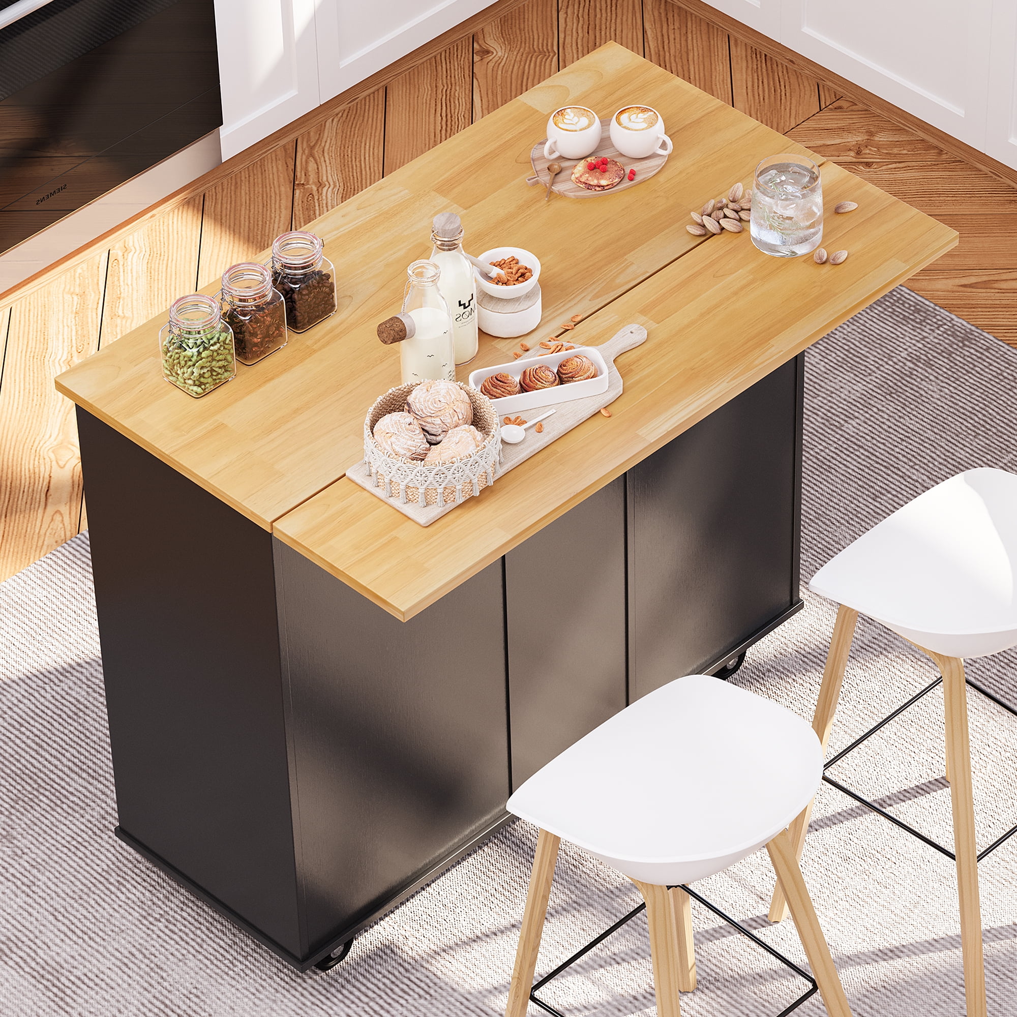 Walsunny Movable Kitchen Island Cart with Storage Cabinet Walsunny Movable Kitchen Island Cart with Storage Cabinet