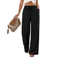 thumbnail image 4 of Fantaslook Linen Wide Leg Pants for Women Flowy Palazzo Drawstring Elastic Waist Trousers with Pockets Summer Beach Vacation Clothes, 4 of 11