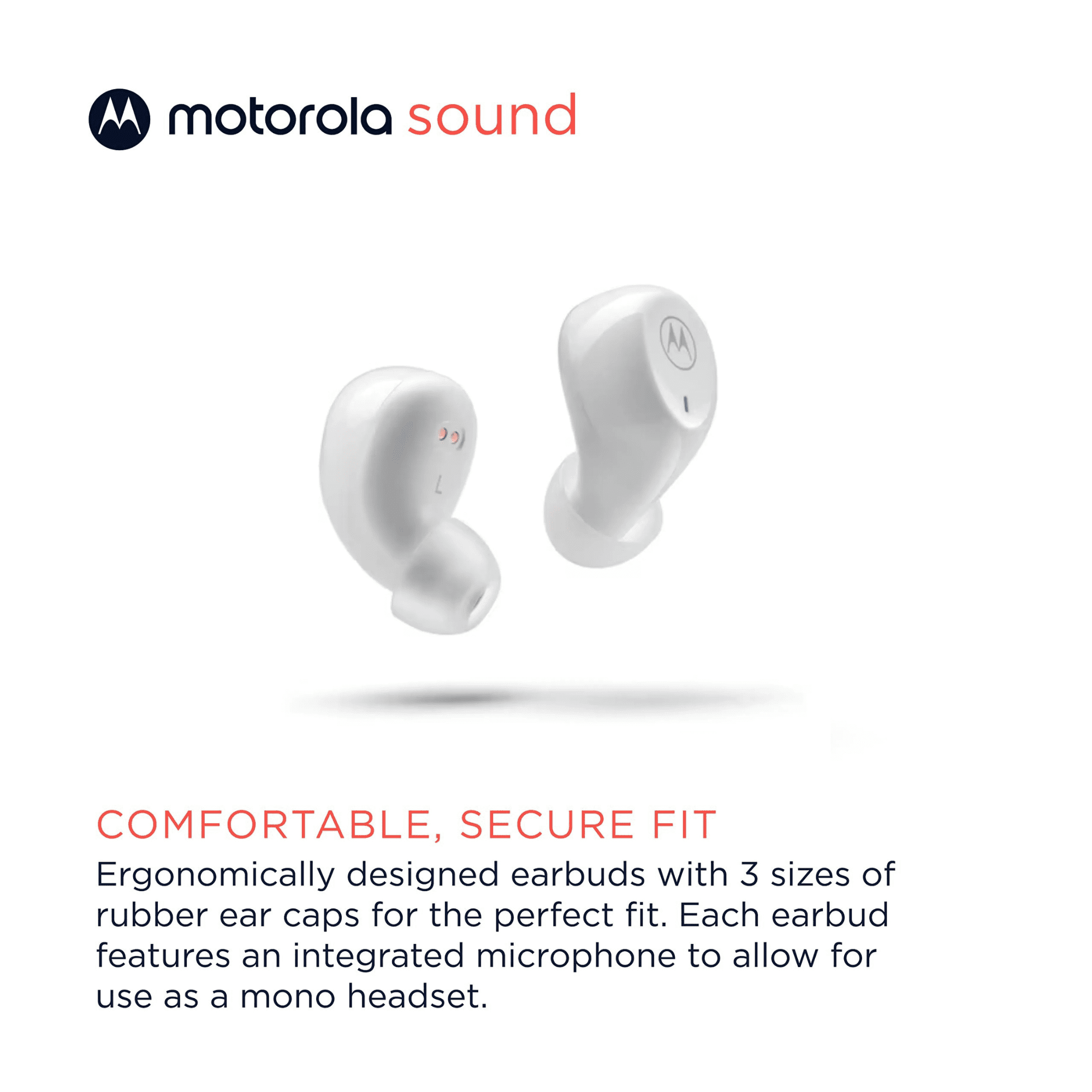 Motorola Moto Buds 105 True Wireless Bluetooth Earbuds with ENC, 21H Playtime, Touch Controls, IPX5 Water Resistance, Compact Charging Case, Comfortable In-Ear Fit - White