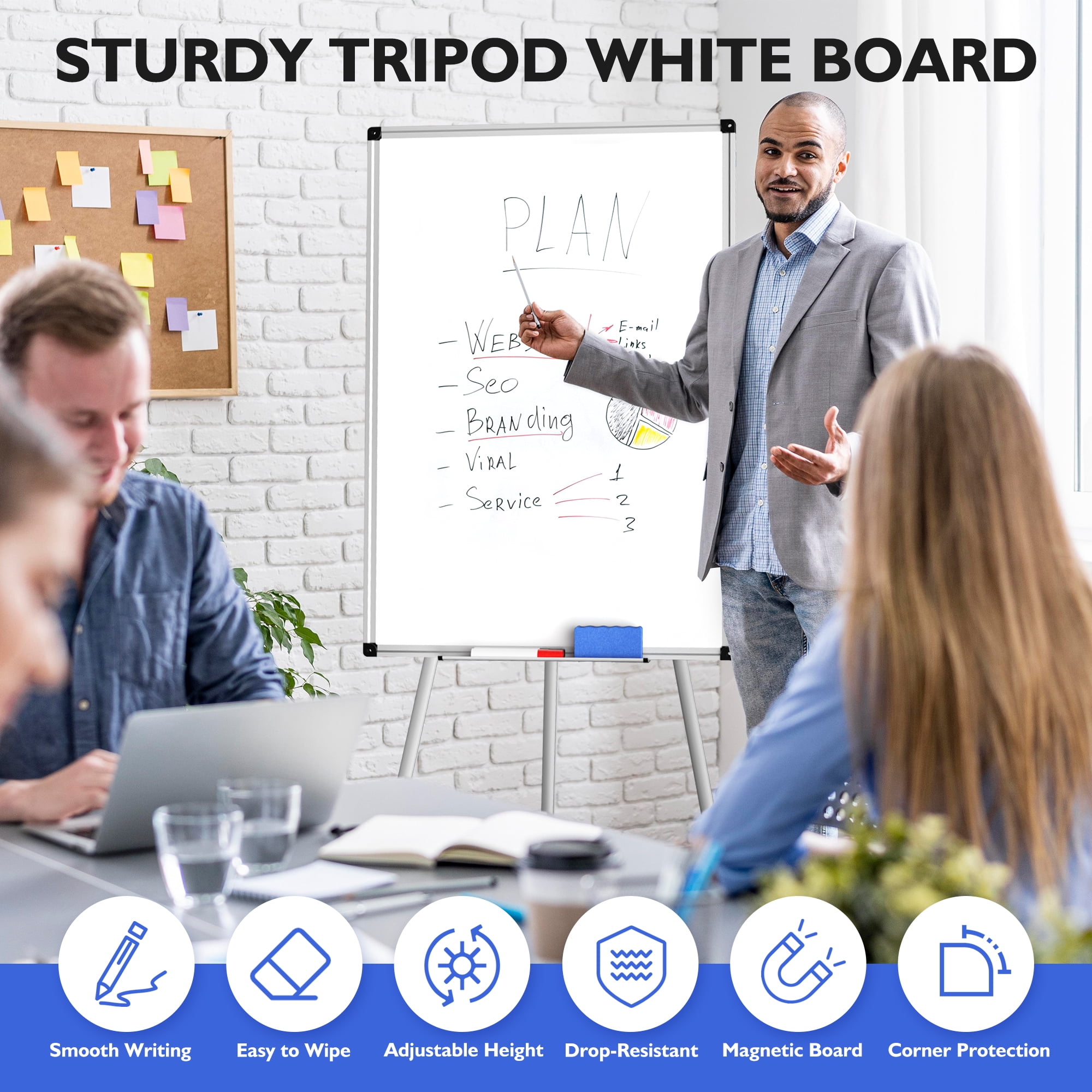 Magnetic Whiteboard Easel Stand,Portable White Board 36 x 24, Tripod Height Adjustable, Easel Stand White Board for School or Office & Teaching