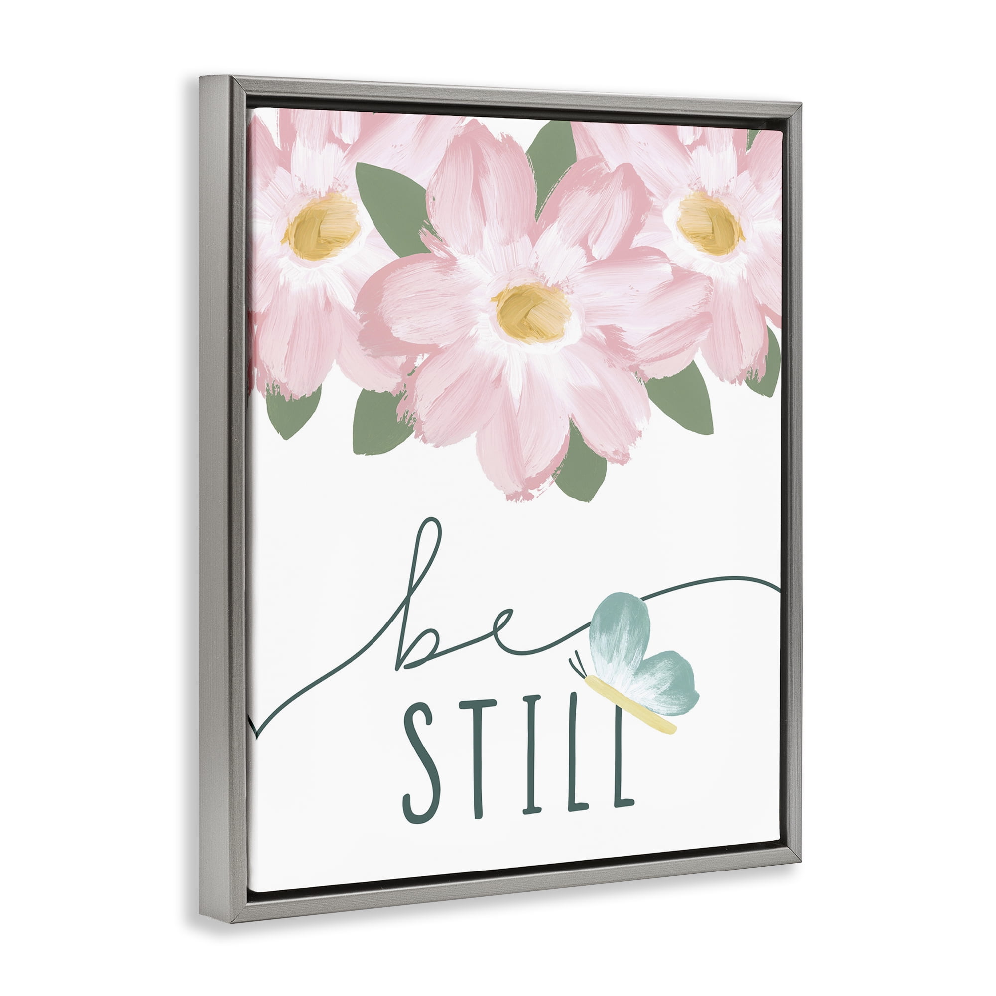 Stupell Industries Be Still with Florals Religious Painting Gray Floater Framed Art Print Wall Art, 25 x 31