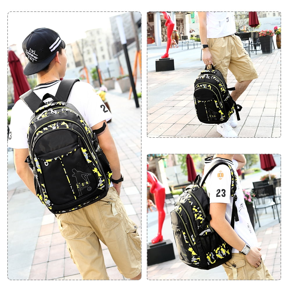 Forestfish Camo School Backpacks Set for Teen with Lunch Bag Water Resistant Lightweight Large Books Bag Yellow