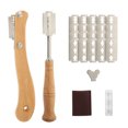 thumbnail image 1 of (The set includes: arc new bread cutter + short handle bread cutter + 20pcs blade + 1pcs blade replacement tool + 1pcs protective case) 2 pieces set wooden handle bread cutter arc bread trimming knife short handle bread pattern knife, 1 of 14