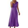 thumbnail image 2 of Ovzne Robes d'Été pour Femmes 2025 Robe de Plage Femmes Été Coton et Lin Couleur Unie Décontractée Col Rabattu Sans Manches Robe à Boutons Grande Taille Liquidation, 2 of 6