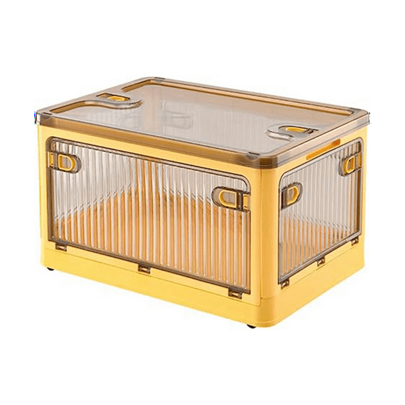 Folding Storage Box with Lid and Latch,Clear Stackable Storage Bins with Wheels, Storage Boxes for Organizing Clothes