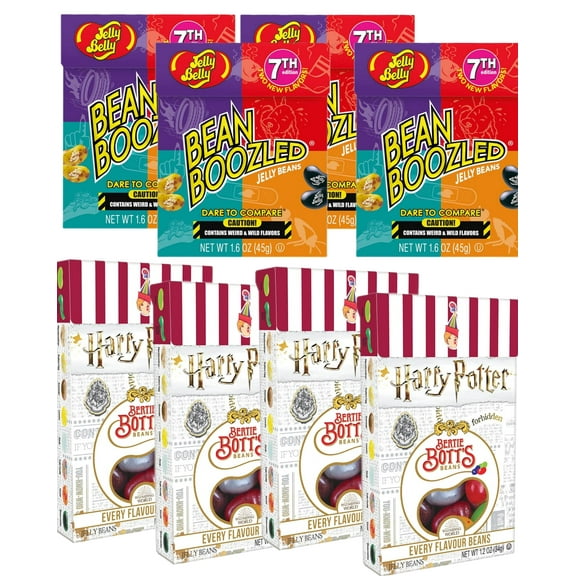 Jelly Belly Bean Boozled Jelly Beans, 7th Edition, 1.6 oz, Pack of 4 and Harry Potter Bertie Bott's Every Flavour Beans, 1.2 oz, Pack of 4