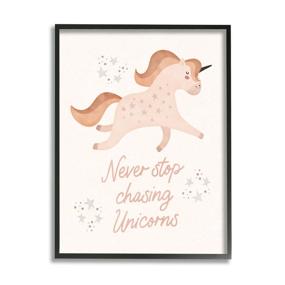 Stupell Never Stop Chasing Unicorns Phrase Fairy Tales & Fantasy Painting Black Framed Art Print Wall Art