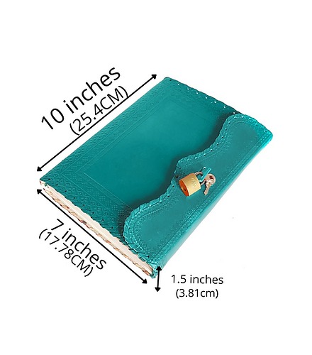 Jaald 10" Leather Journal Blank Notebook Handmade Travel Diary with Lock Writing Bullet Journal Christmas Gift Turquoise Sketchbook for Artists
