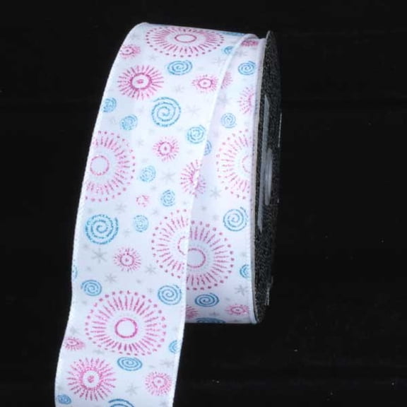 The Ribbon People White Swirls and Sunbursts Wired Craft Ribbon 2.5" x 20 Yards