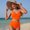 Orange, variant on Women's Tummy Control High Waisted Bikini Set 2 Piece Swimsuits Twist Front Bathing Suits