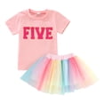 thumbnail image 2 of TAIAOJING Toddler Girls 2Pcs Summer Outfits Kids Short Sleeve Letter Tops And Tutu Tulle Skirt Set Dress Cute Clothes One Size, 2 of 8