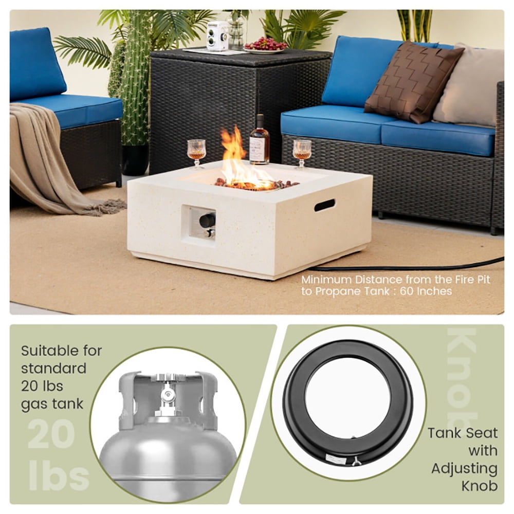 Resenkos Fire Pit, Fire Bowl,Outdoor Firepit,28 Inch 40000 BTU Square Propane Gas Fire Pit with PVC Cover-White