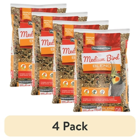 (4 pack) Pennington Medium Bird Blend Bird Food for Cockatiels, Love Birds; 3 lb Bag