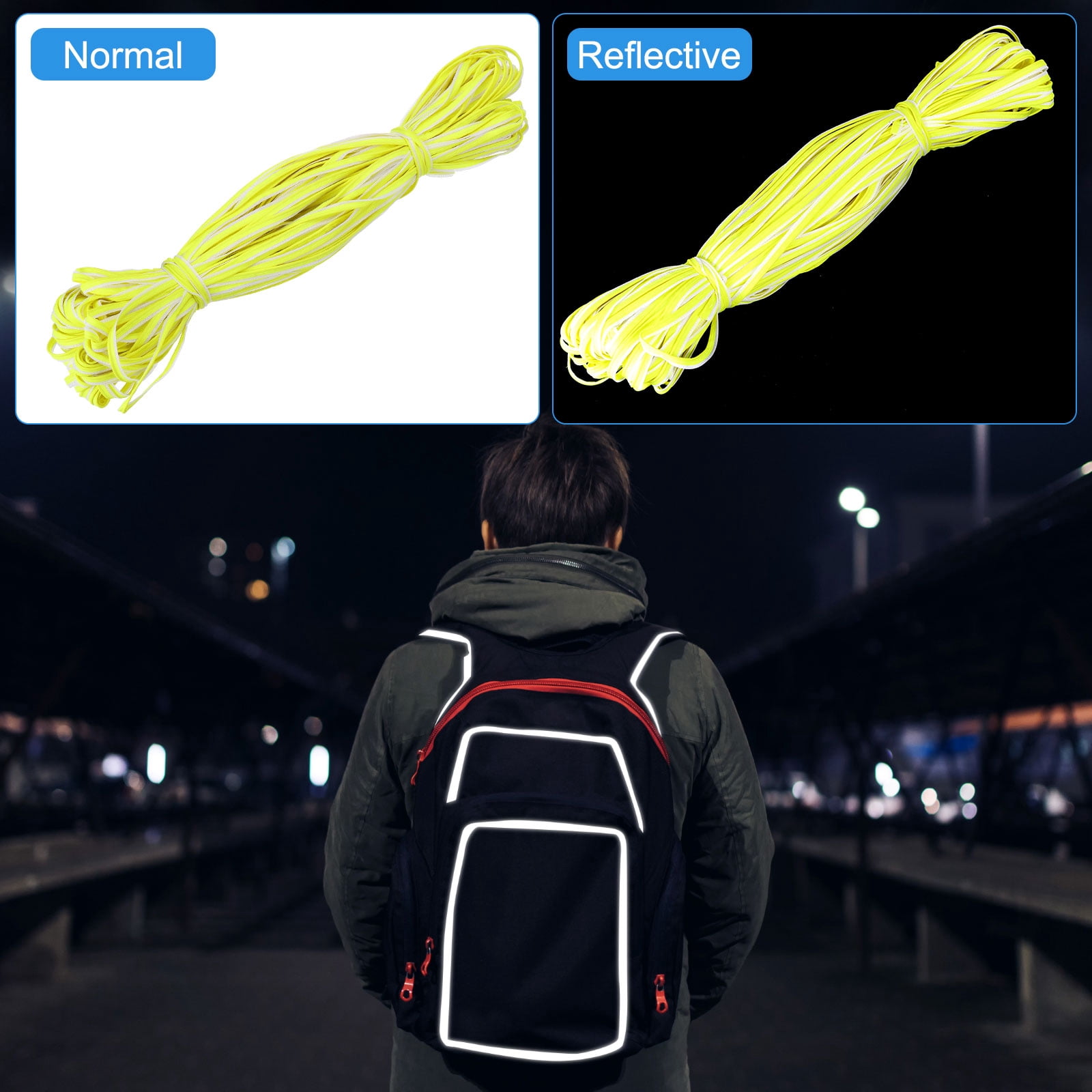 Uxcell Reflective Piping Fabric Strip Edging Braid Trim Sew on High Visibility Piping Tape for Clothing Bag Fluorescent Yellow