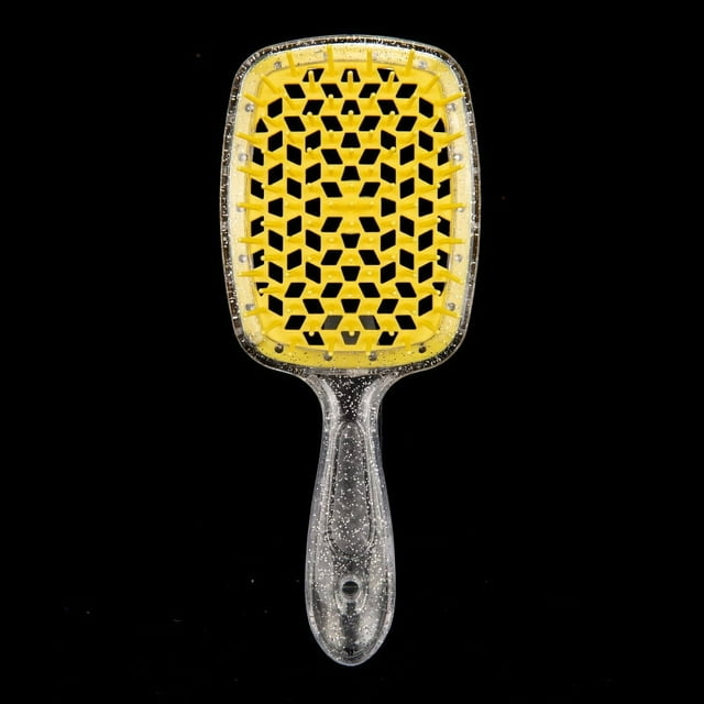 Peine de masaje hueco de malla dorada transparente con destellos para cabello sin nudos, peine de forma esponjosa de doble uso seco y húmedo