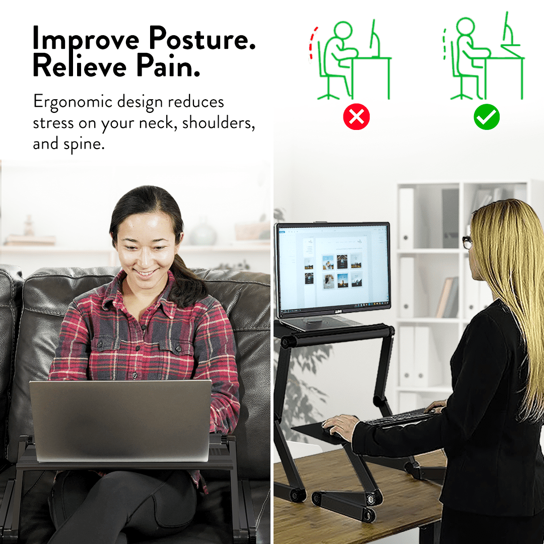 Adjustable Laptop Stand for Desk and Bed – WorkEZ Executive Aluminum Laptop Riser with Ergonomic Height & Tilt, Cooling Panel, and Portable Lap Desk Design