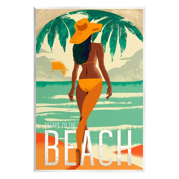 Stupell Industries Escape to Beach Vacation Graphic Art Unframed Art Print Wall Art, Design by Ziwei Li