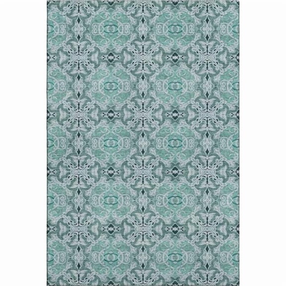 HomeRoots 665115 9 x 12 ft. Teal & Ivory Medallion Transitional Washable Machine Made Rectangle Area Rug with UV Protection