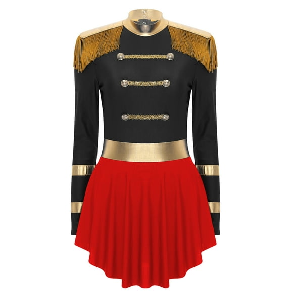 Doomiva Women's Circus Master Halloween Costume Skirted Bodysuits Hollow Out Back One Piece Jumpsuits Black L