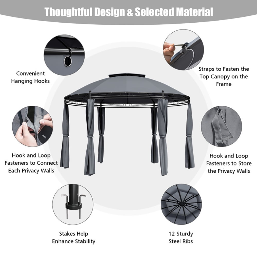 Aimee Lii 11.5 ft Outdoor Patio Round Dome Gazebo Canopy Shelter with Double Roof Steel, Backyard Canopy Gazebo for Party Wedding BBQ Events, Gray Aimee Lii 11.5 ft Outdoor Patio Round Dome Gazebo Canopy Shelter with Double Roof Steel, Backyard Canopy Gazebo for Party Wedding BBQ Events, Gray