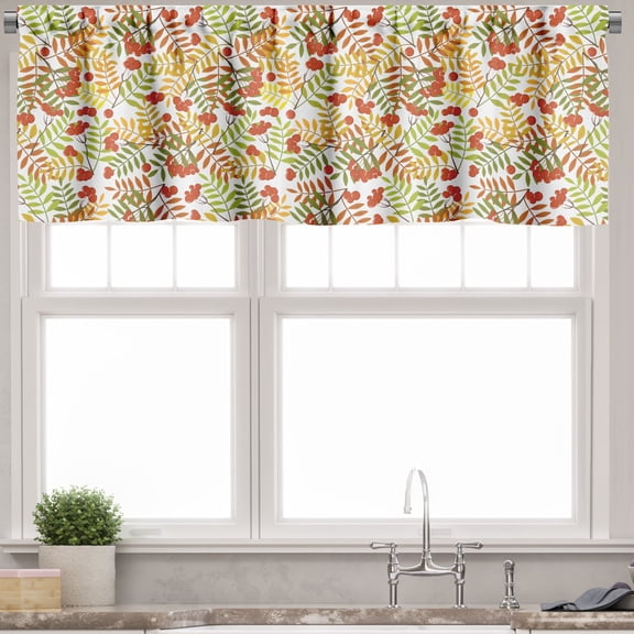 Ambesonne Rowan Valance Pack of 2, Rural Plants Wilderness, 54"X18", Green Orange Yellow
