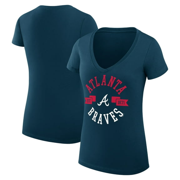 Women's G-III 4Her by Carl Banks Navy Atlanta Braves Super-Slim Fit Lightweight City Graphic V-Neck T-Shirt