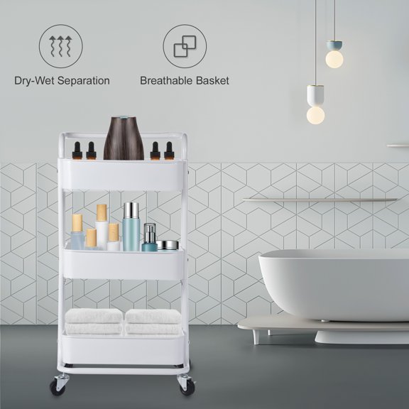 3-Tier Rolling Cart Multifunctional Metal Cart Storage Rack Cosmetic Storage Racksnack Trolley