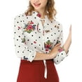 thumbnail image 3 of INSPIRE CHIC Women's Tie Ruffled Neckline Polka Dots Floral Blouse Tops S White, 3 of 8