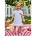 thumbnail image 3 of BemeyourBBs Toddler Baby Girl 4th of July Dress Outfits Patriot American Flag Patch Embroidered Ruffled Trim A Line Button Collared Puff Short Sleeve Summer Dress Little Girl Independent Day Dresses, 3 of 9