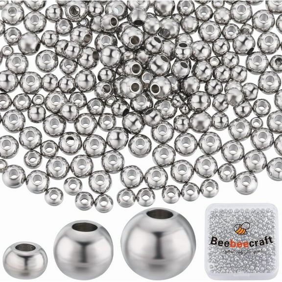1 Box 450Pcs Round Spacer Beads Stainless Steel 3 Size Smooth Loose Ball Beads for DIY