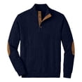 thumbnail image 2 of UDAUDU Men's Cable Knit Sweater Casual Stand Collar Vintage Sweatshirt Button Knitted Fall Winter Pullover with Elbow Patches Navy L, 2 of 6