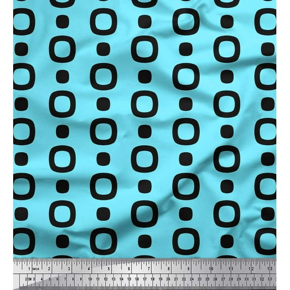 Soimoi Blue Poly Georgette Fabric Square Geometric Fabric Prints By Yard 42 Inch Wide