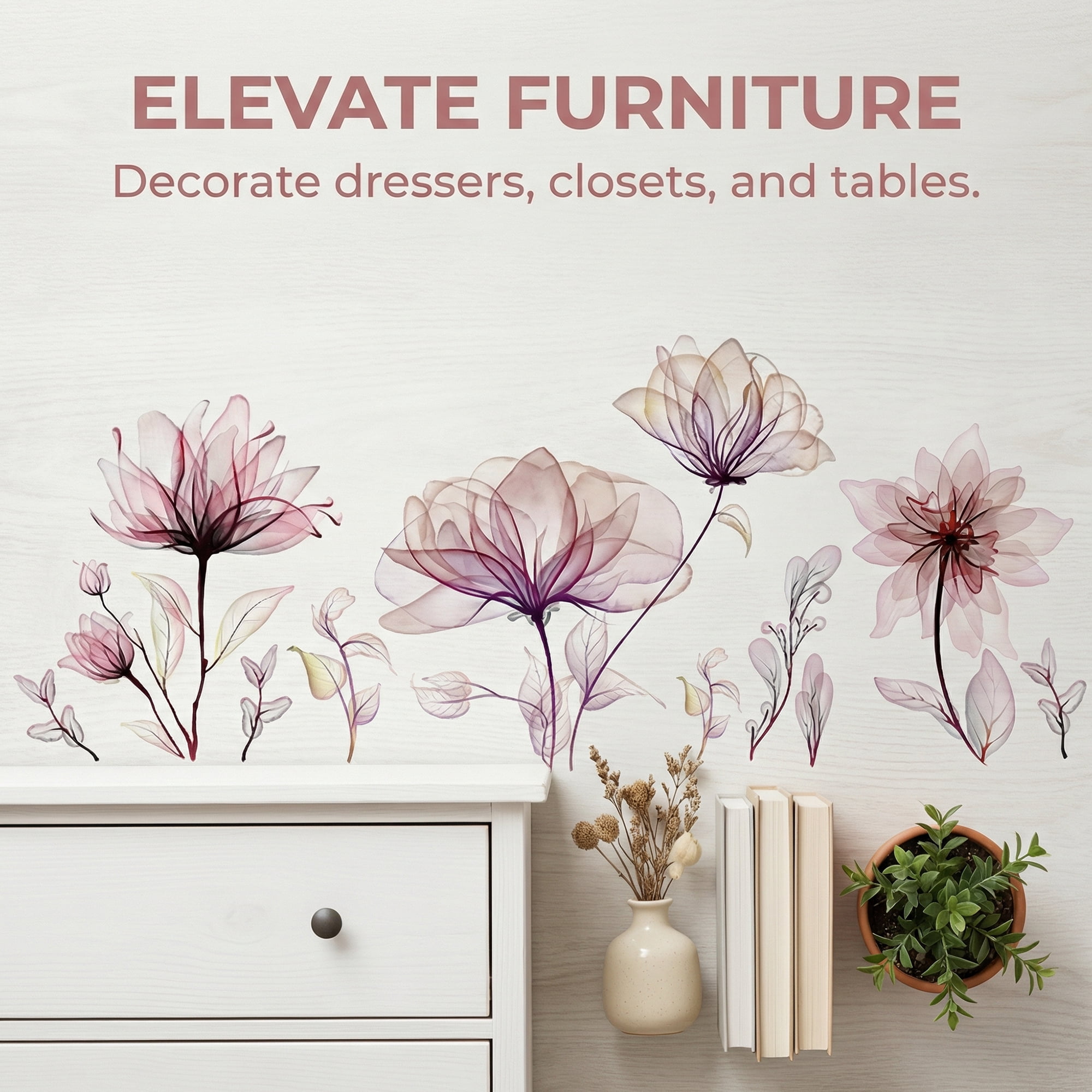 Unique Bargains 40PCS Flowers Wall Stickers Decals Peel and Stick Purple 35.4" x 11.8"