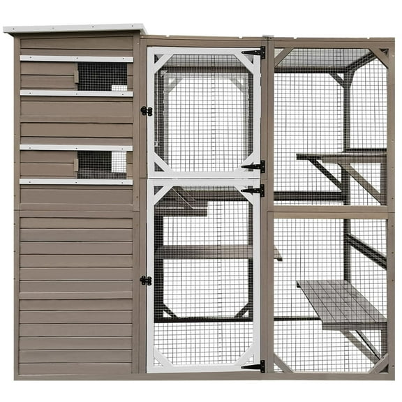 Gowoodhut Catio Cat Enclosures Outdoor Wooden Weatherproof Cat House, Indoor Compatible