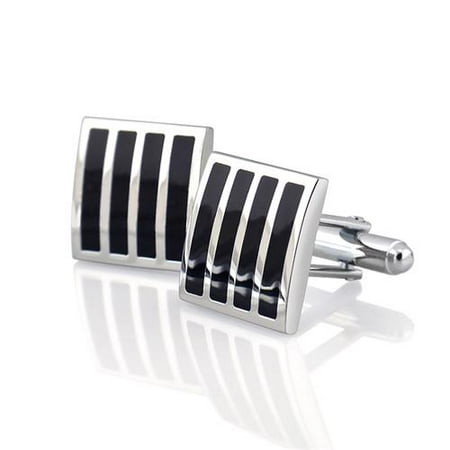 Zodaca New Classic Men`s Wedding Party High Quality Smooth Cufflinks Square Cuff Links - Black/Silver Square