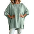 thumbnail image 3 of JIAYUE Women Crew Neck Knit Sweater Solid Color Batwing Short Sleeve Oversized Tunic Top for Loose Wear, 3 of 9