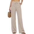 thumbnail image 4 of Hurxie Wide Leg Pants for Women Flowy Palazzo Drawstring Elastic Waist Trousers with Pockets Summer Beach Vacation Clothes Khaki,2XL, 4 of 8