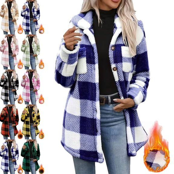 Winter Flannels for Women Fashionable Long Sleeve Button-up Fuzzy Coat with Pockets for Fall/Winter