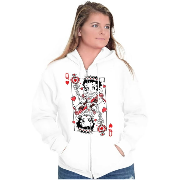 Betty Boop Queen of Hearts Card Zip Hoodie Sweatshirt Women Brisco Brands S