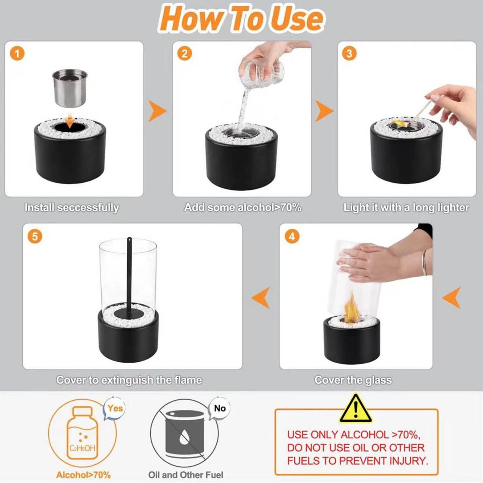 Tabletop Fire Pit, Portable Indoor/Outdoor Mini Small Fireplace with White Stones, Smores Maker, Table Top Decor for Housewarming Christmas Birthday Gift(Black)