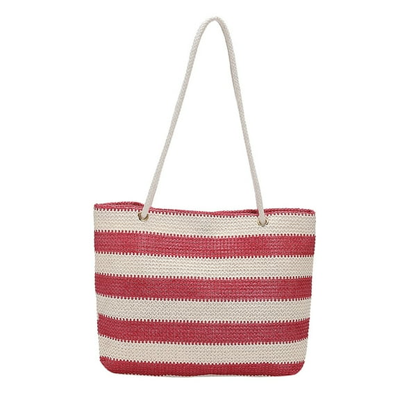 LIJCC Women Straw Bags Shoulder Bag Stripe Purse Color Contrast Beach Handbag Large Capacity Simple Shoulder Bag Ladies Summer Daily Bag Top Handle Satchel Vacation