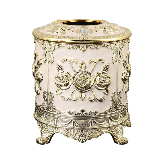 Antique Inspired Enameled Finish Rose Designs Round Tissue Holder With Plastic Construction Paper Towel Container