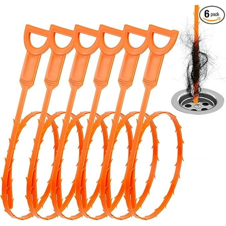 Drain Clog Remover, 25-Inch Drain Hair Removal Tool, Drain Hair Remover Plumbing Snake, Drain Cleaner Hair Clog Remover, Shower Drain Hair Catcher, Easy & Quik to Use on Most Drains - 6 Pack